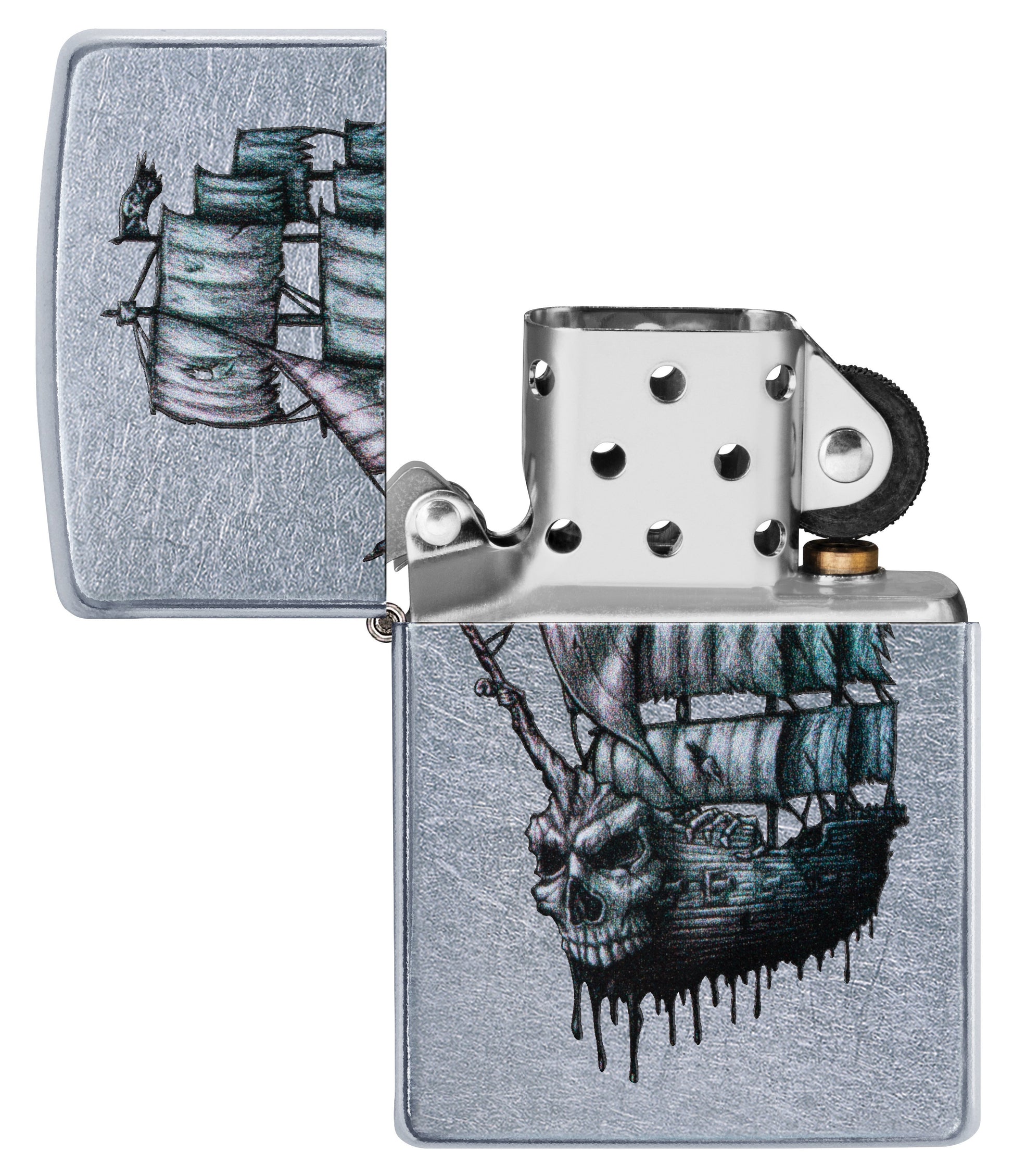 Pirate Ship Design Street Chrome Windproof Lighter