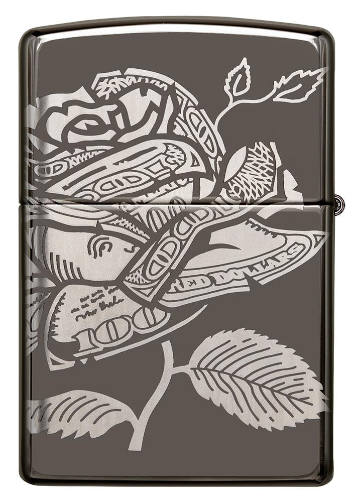 Back of Currency 360 Design Black Ice windproof lighter