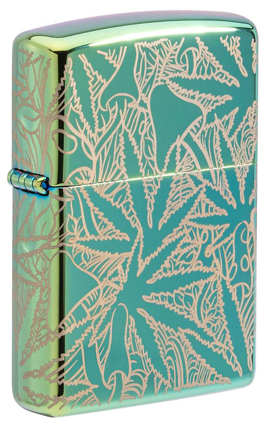 Leaf Design High Polish Teal Windproof Lighter