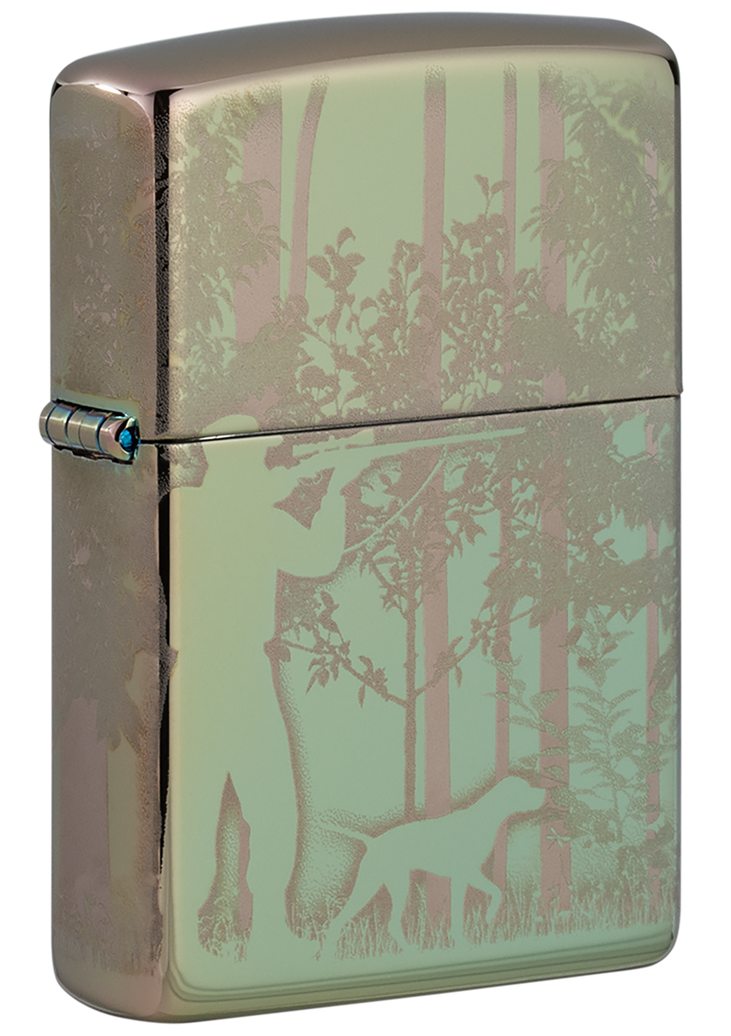 Vue de trois quarts du briquet tempête Zippo Hunting Design