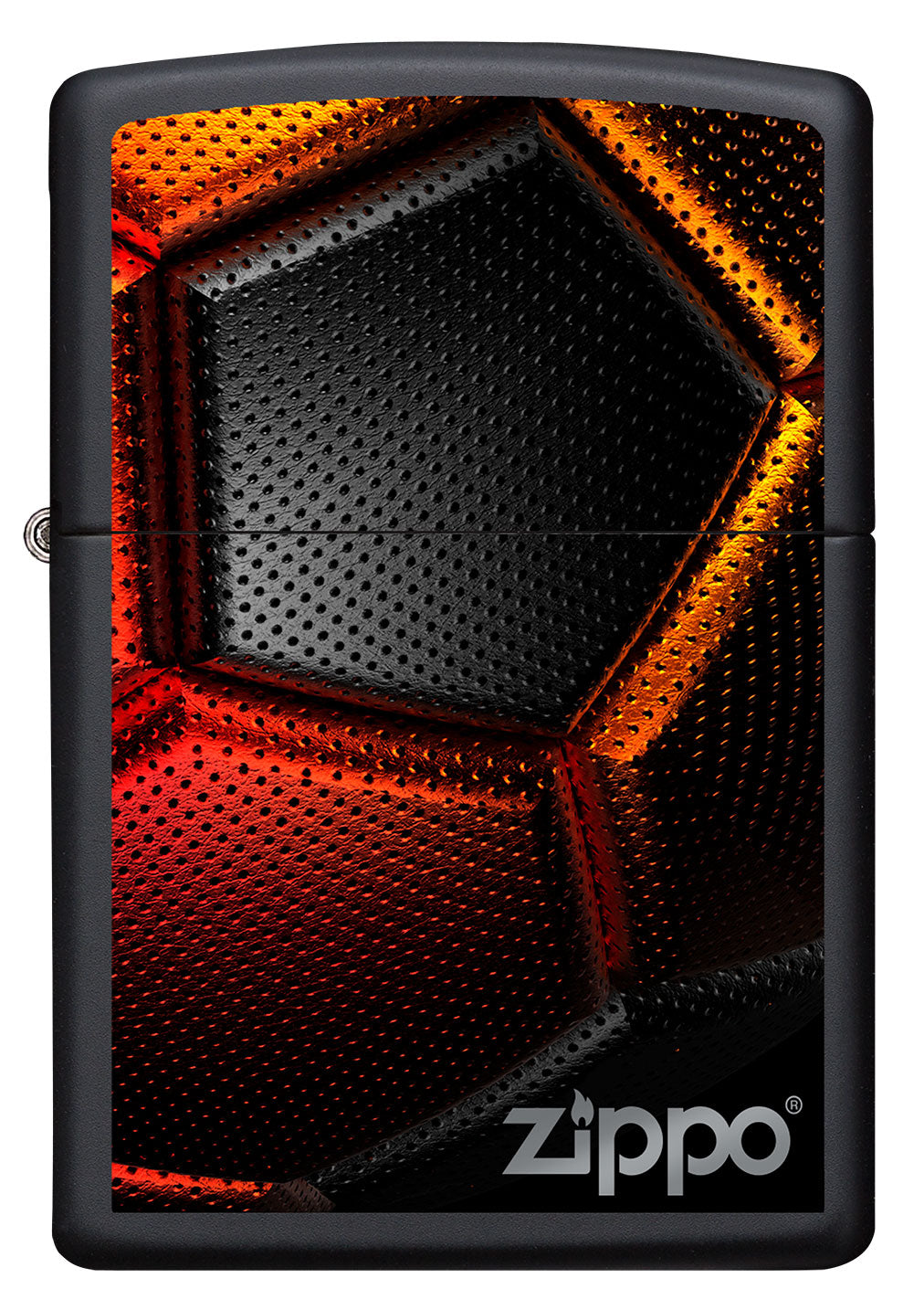 Vue de face du briquet tempête Zippo Soccer Ball Design