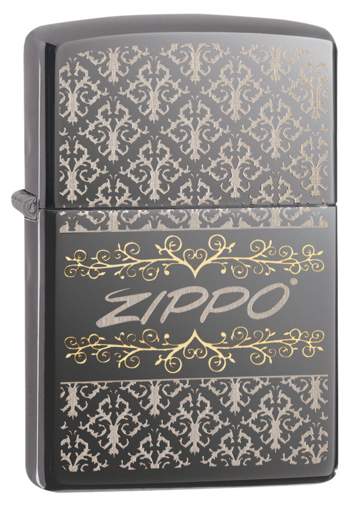 Vue de trois quarts du briquet tempête Zippo Baroque Design