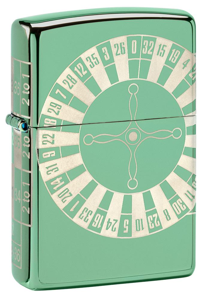 Roulette Design High Polish Green Windproof Lighter 360 Laser Engrave
