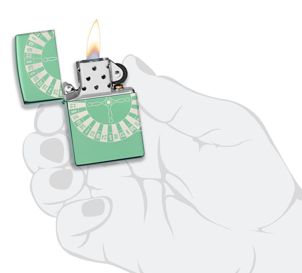 Roulette Design High Polish Green Windproof Lighter 360 Laser Engrave