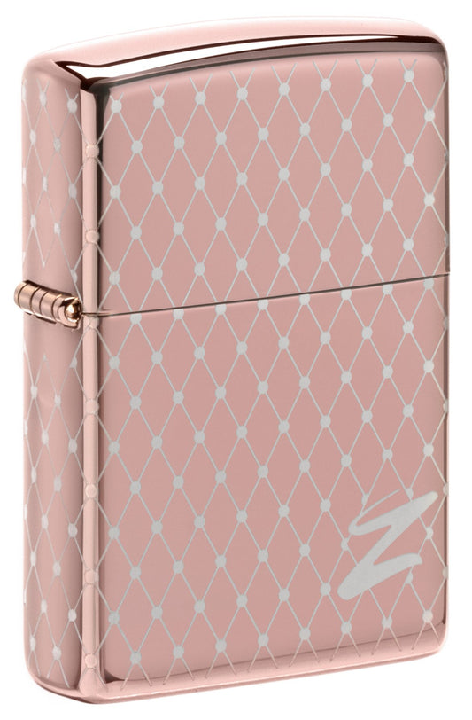Net Pattern High Polish Rose Gold Windproof Lighter