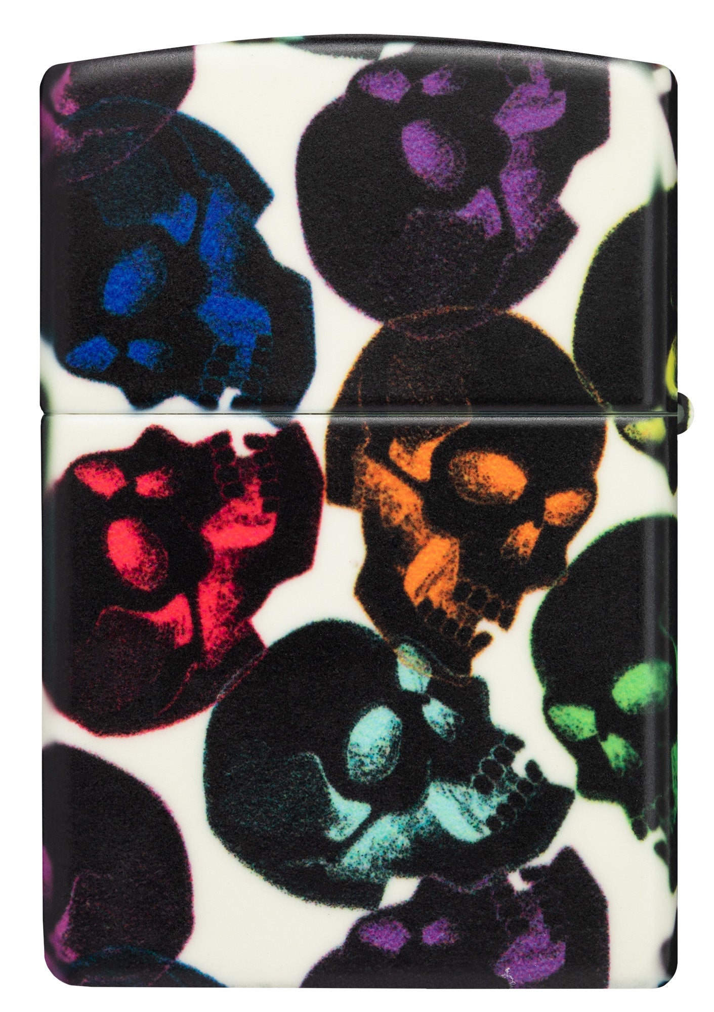 Back view of Skulls Design lighter with some multicolored skulls shining in the night