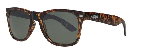 Zippo Sunglasses Front View 3/4 Angle With Green Lenses And Marble Frames And Silver-tone Zippo Logo