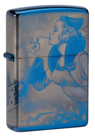 Mazzi High Polish Blue Photo Image Design Windproof Lighter