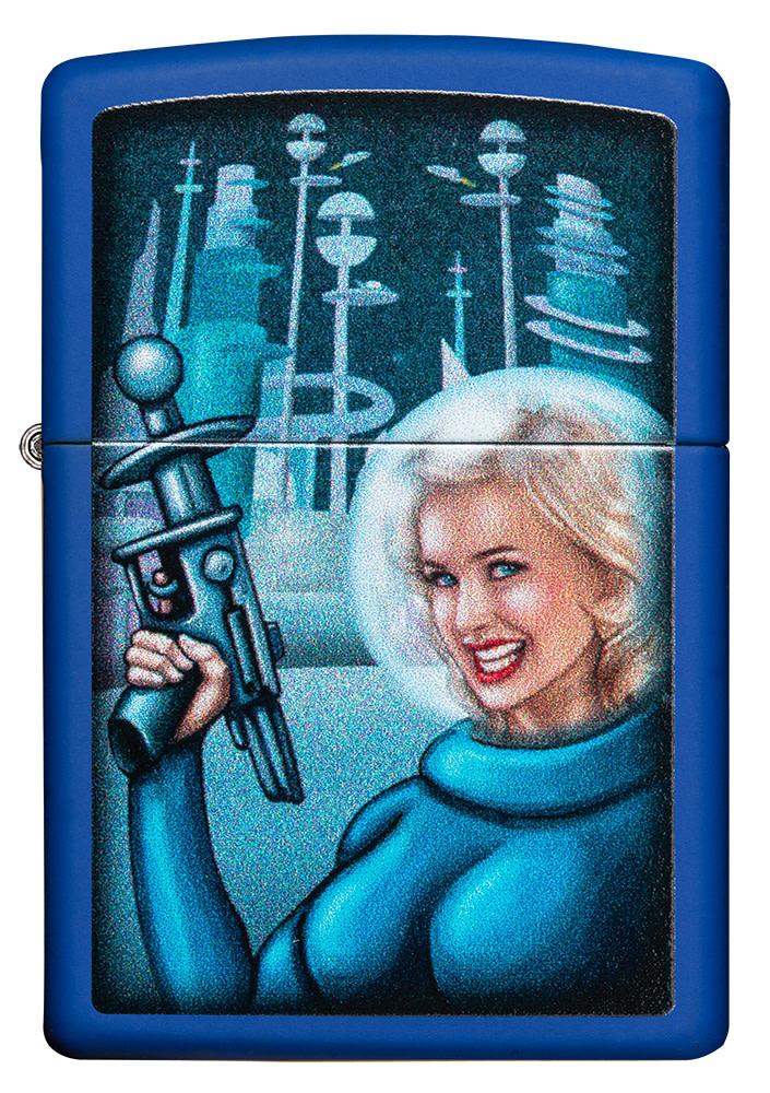 Retro Futuristic Royal Blue Matte  Colour Image Design Windproof Lighter