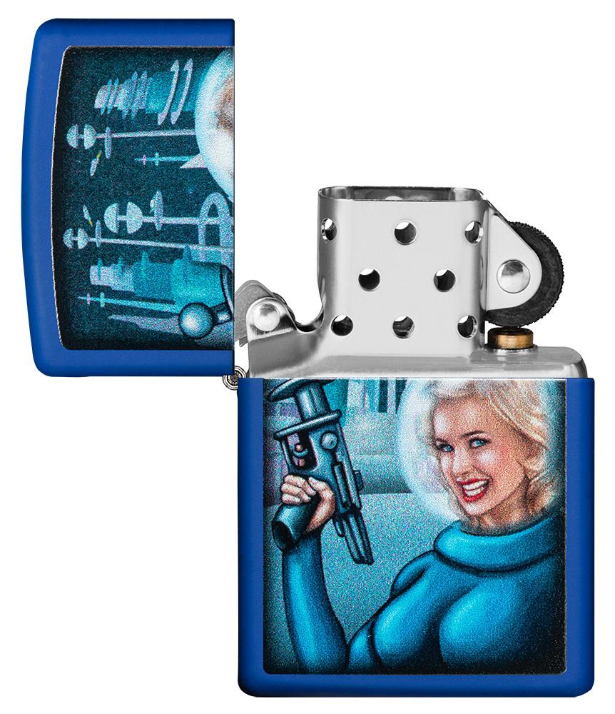 Retro Futuristic Royal Blue Matte  Colour Image Design Windproof Lighter