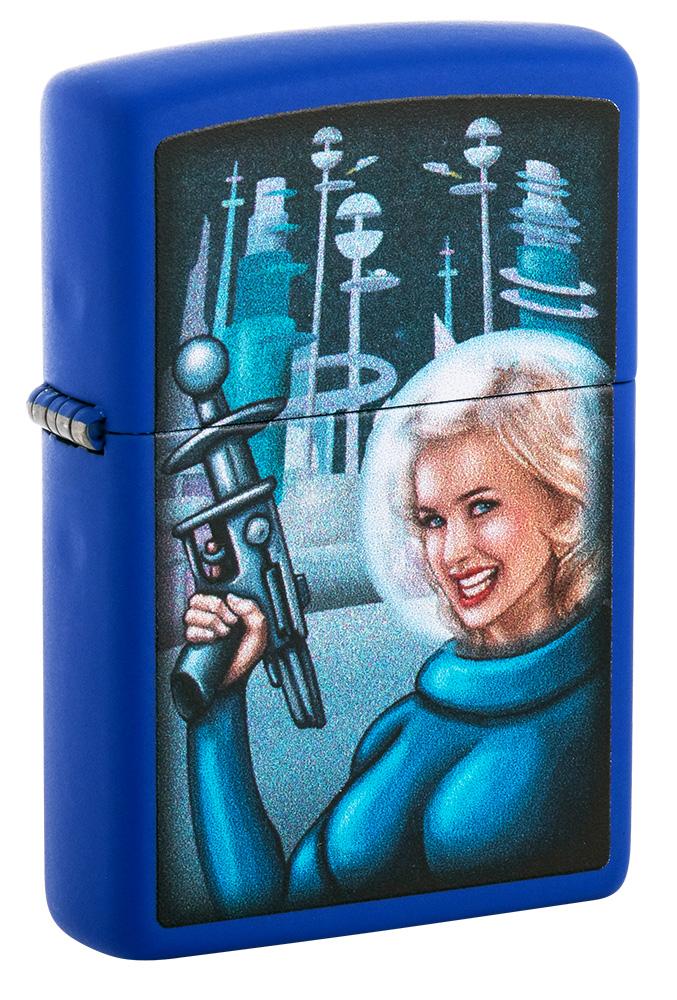 Retro Futuristic Royal Blue Matte  Colour Image Design Windproof Lighter