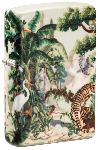 Zippo lighter with a design of animals in a jungle setting P1