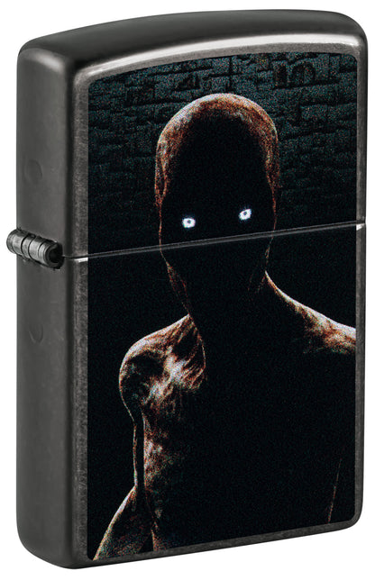 Black Zippo lighter with a spooky figure design P1