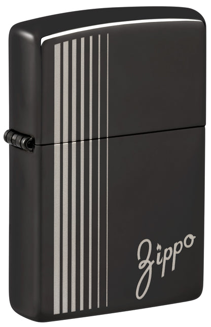 Black Zippo lighter with silver stripes P1