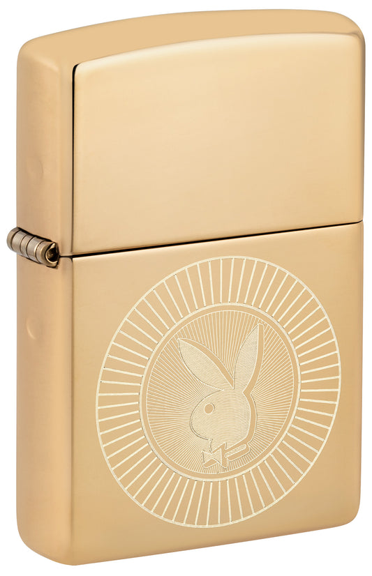 A gold Zippo lighter featuring the classic Playboy bunny logo P1