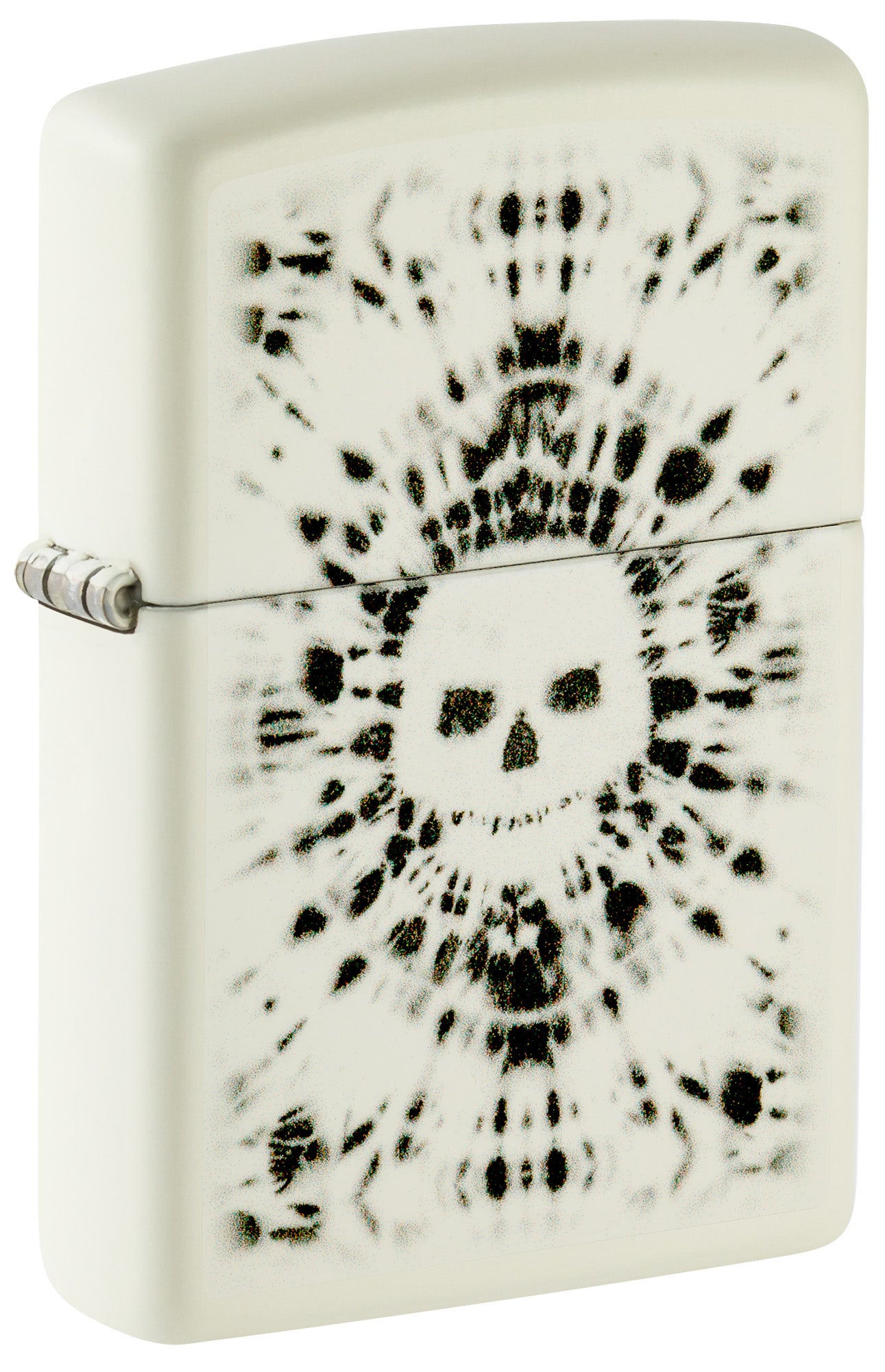White Zippo lighter with black skull and crossbones design P1