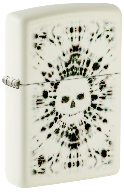 White Zippo lighter with black skull and crossbones design P1