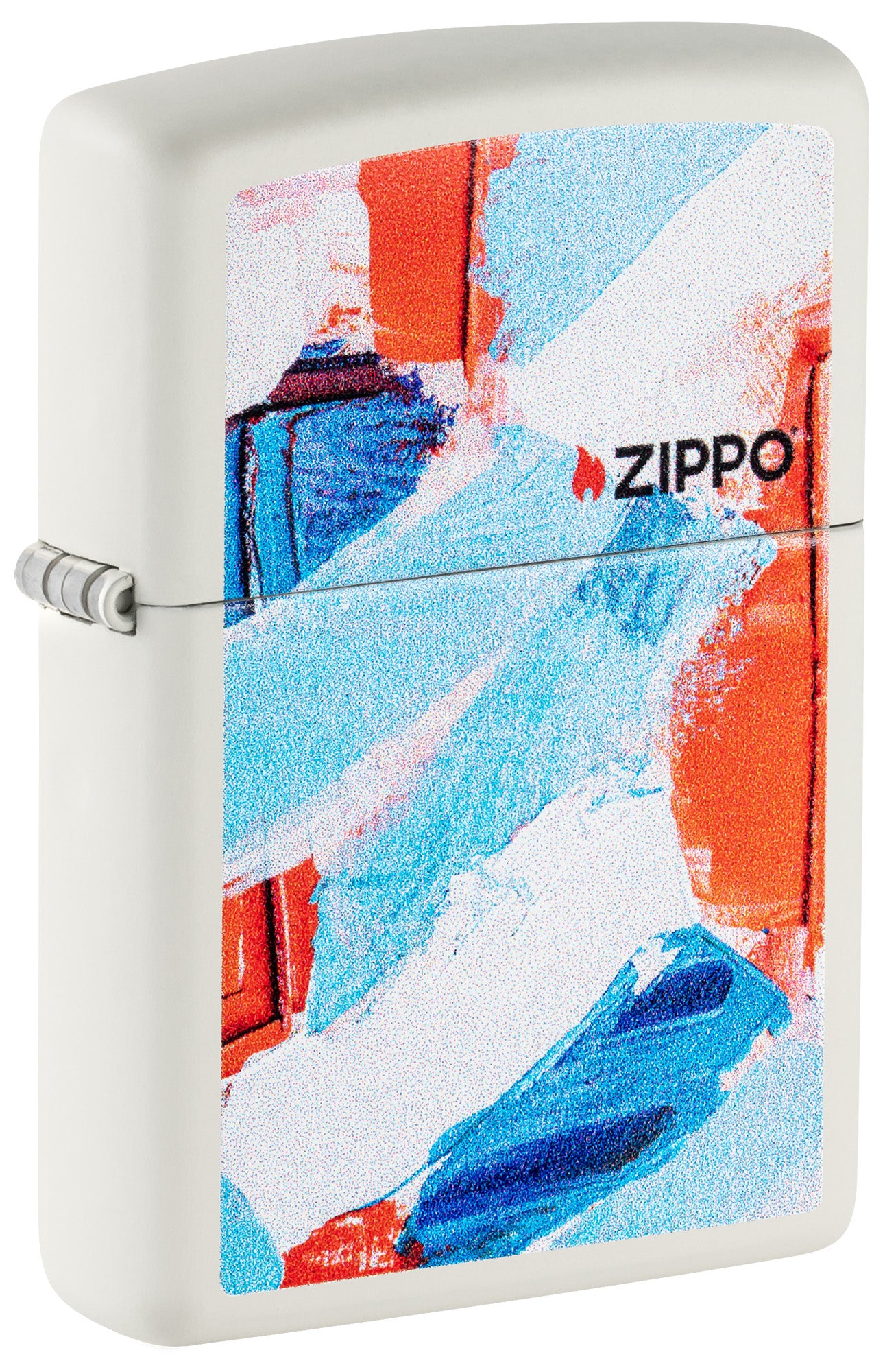 Zippo lighter with colorful abstract design on a white background P1