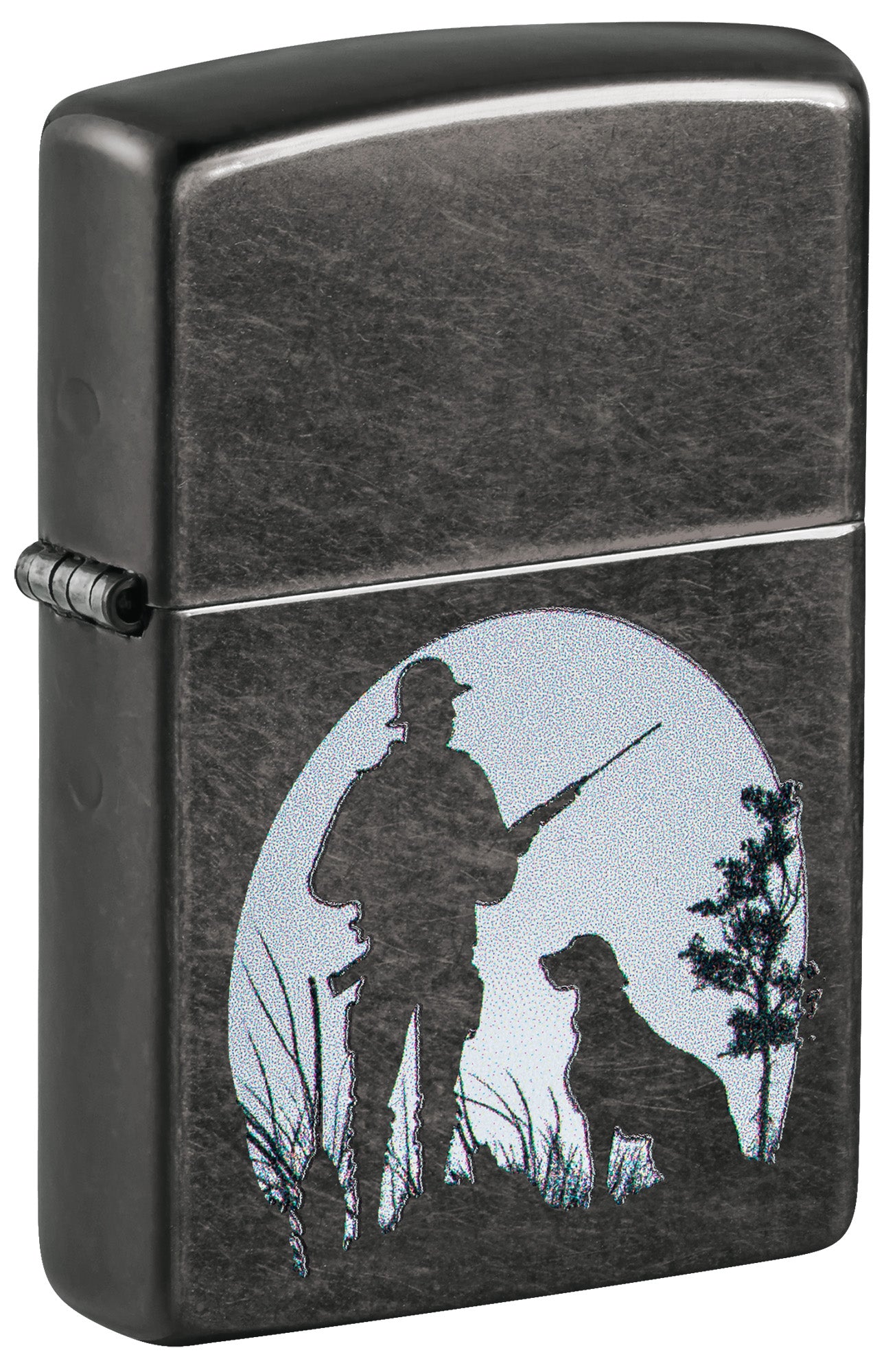 Black Zippo lighter with a hunting scene design P1