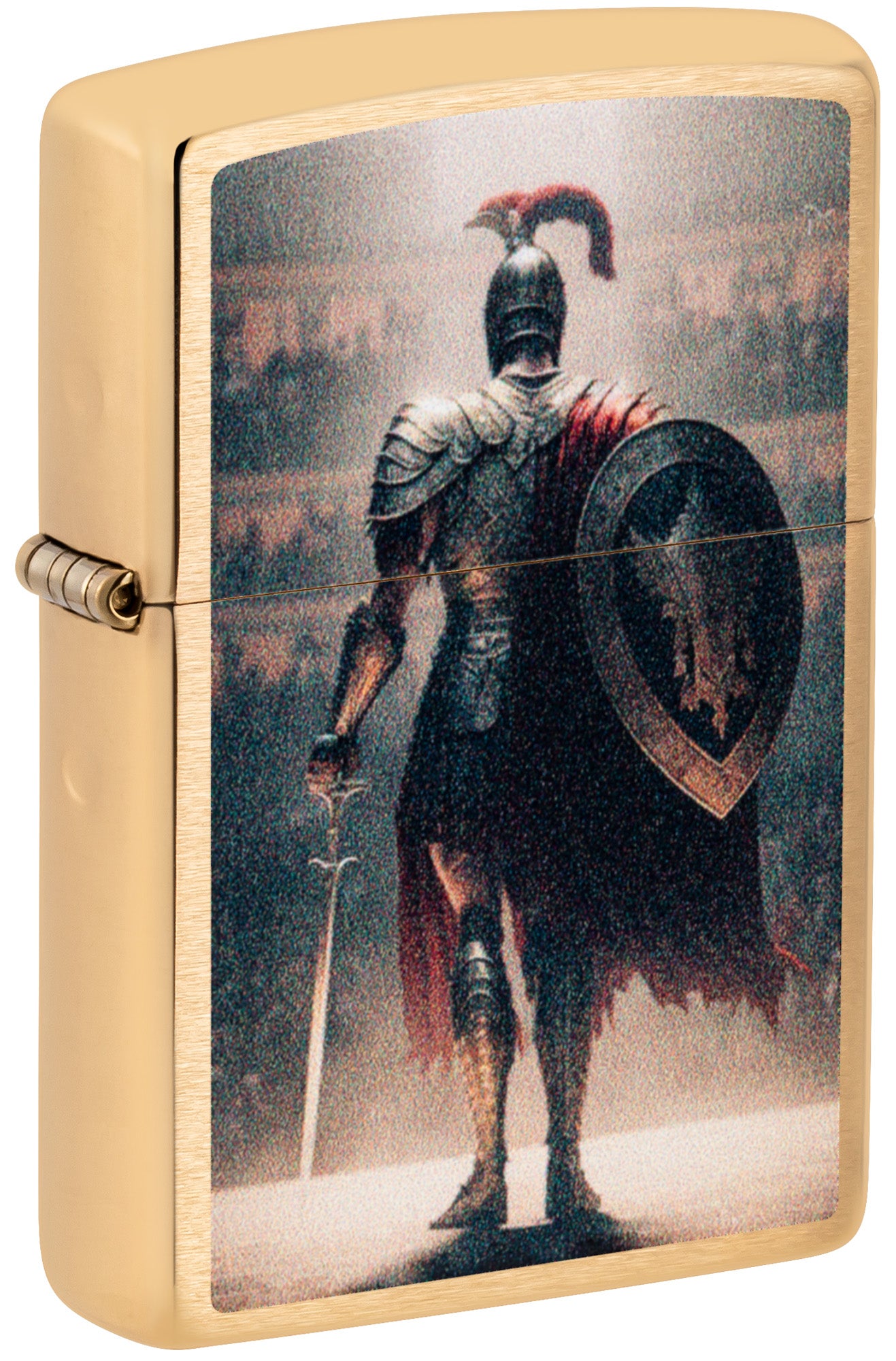 Zippo lighter with a Spartan warrior design on a gold finish P1