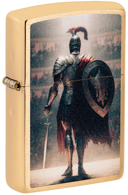Zippo lighter with a Spartan warrior design on a gold finish P1
