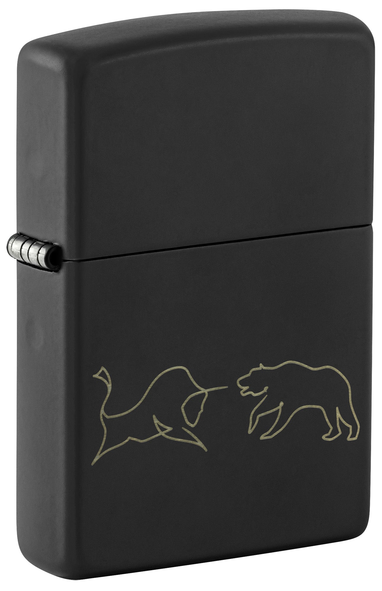 Black Zippo lighter with bull and bear design P1