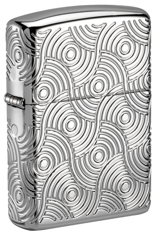Silver Zippo lighter with circular pattern P1