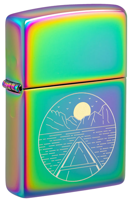 Multicolored Zippo lighter with a mountain design P1