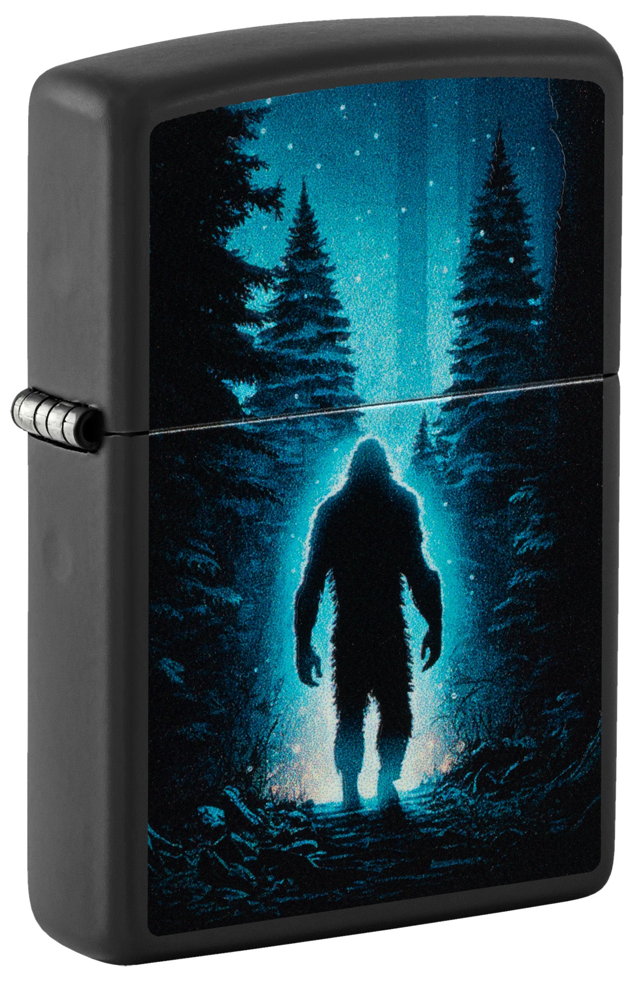 Zippo lighter with a monster design walking through a forest P1