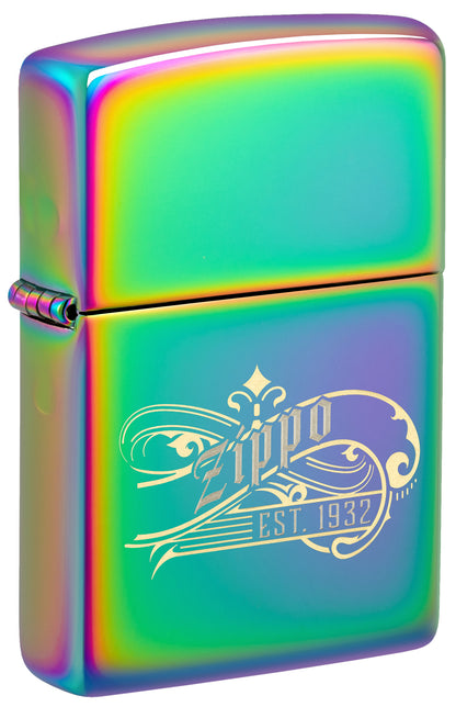 Zippo lighter with rainbow finish and 'Zippo Est. 1932' engraving P1