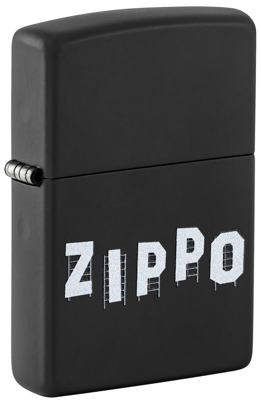 Black Zippo lighter with white 'Zippo' branding P1