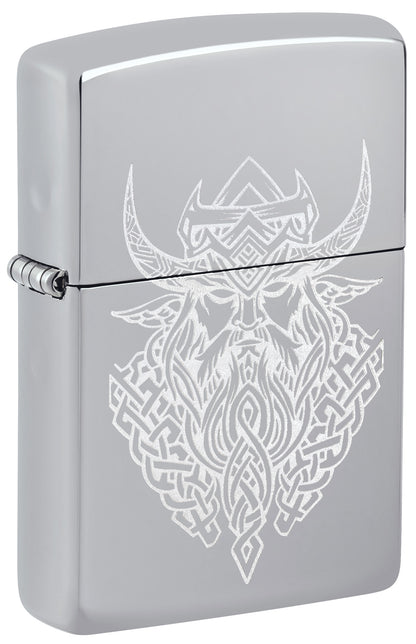 Silver Zippo lighter with a Viking design P1