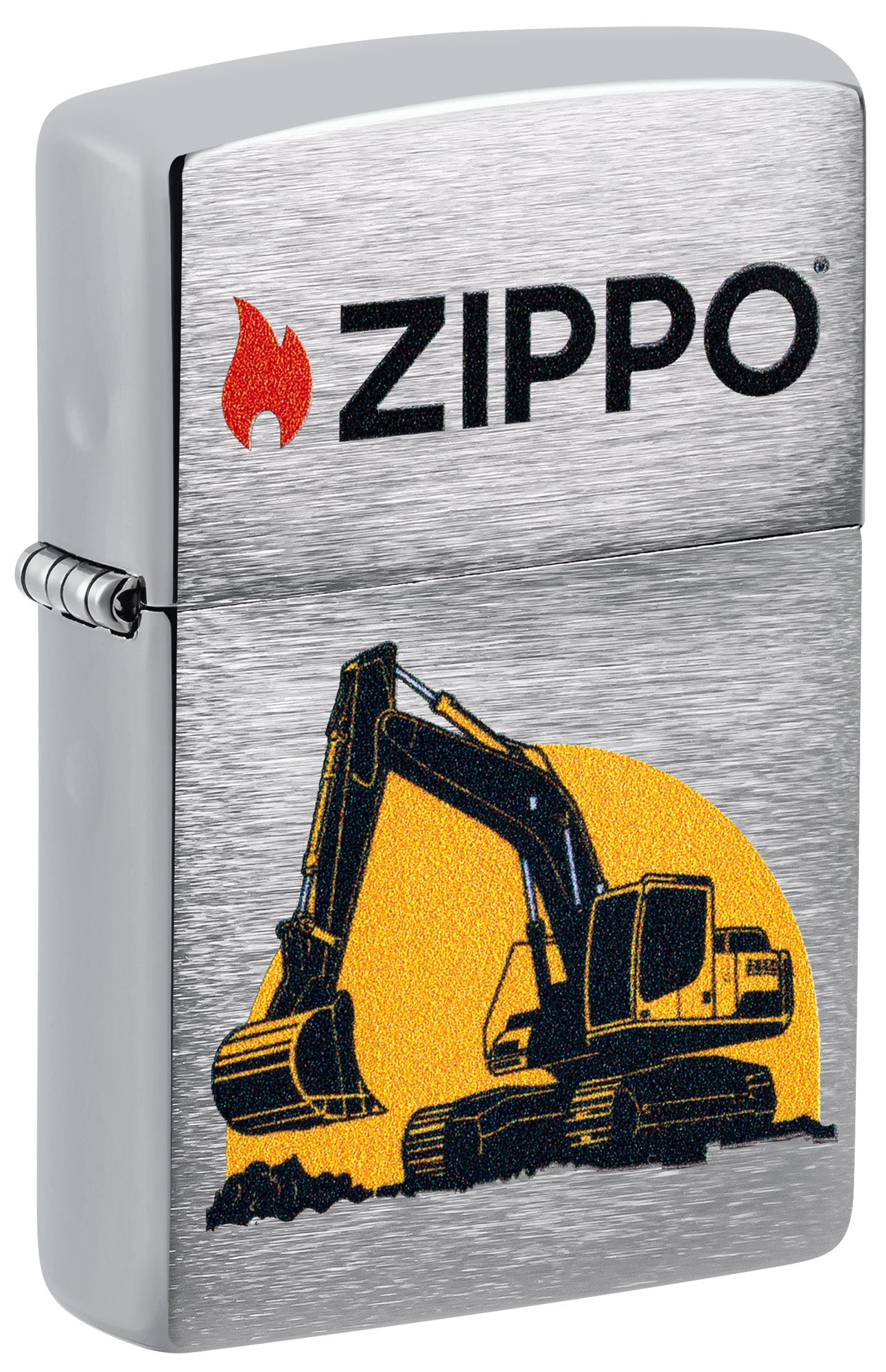 Zippo lighter with an excavator design and a Zippo branding P1