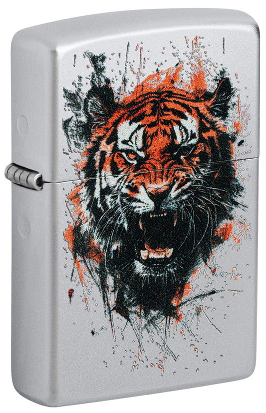 Zippo lighter with a tiger design on a grey background P1