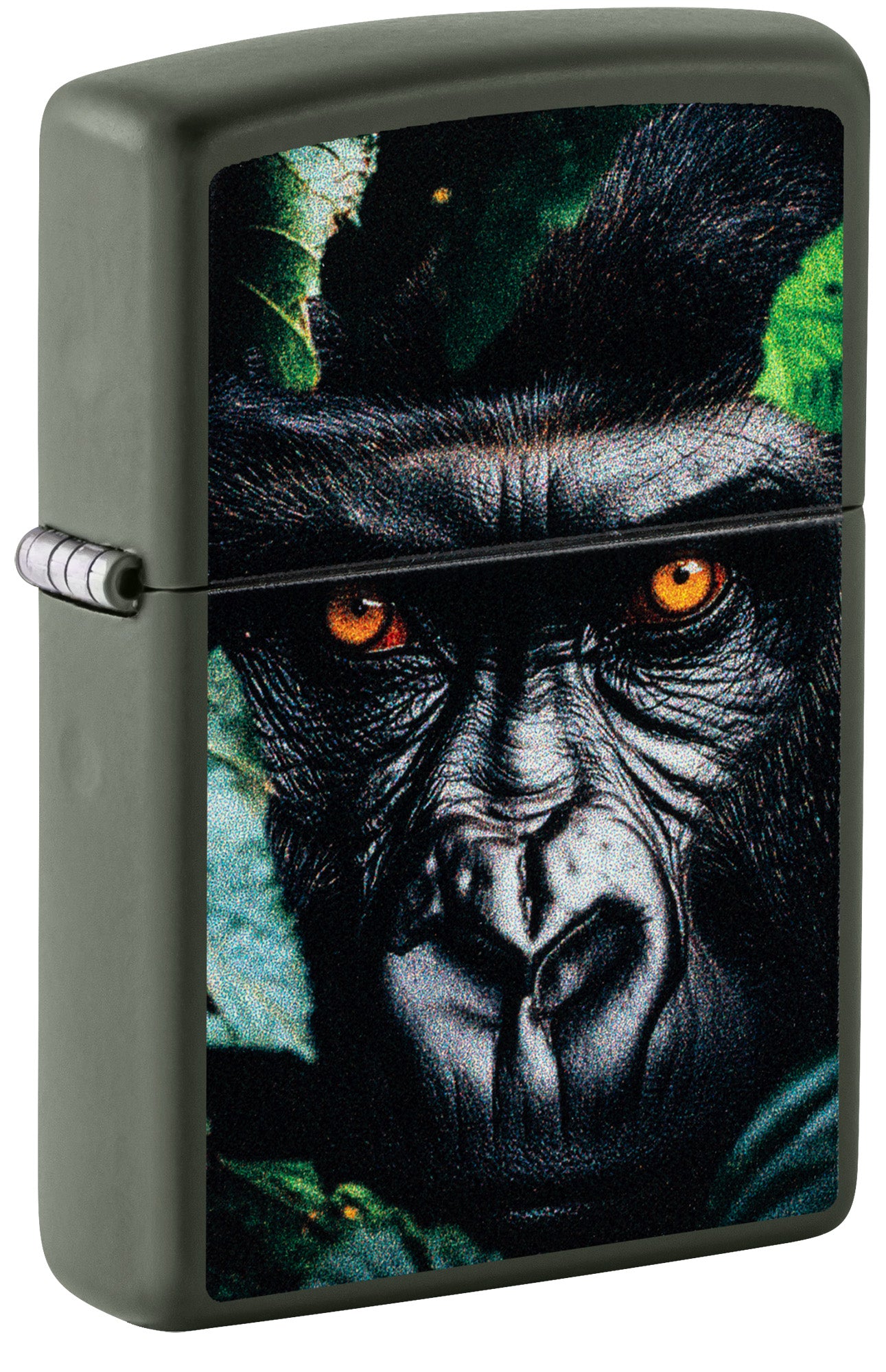 Zippo lighter with a gorilla design on a green background P1