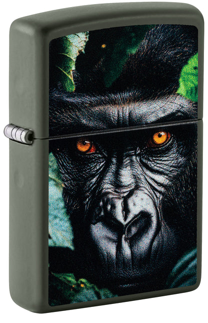 Zippo lighter with a gorilla design on a green background P1