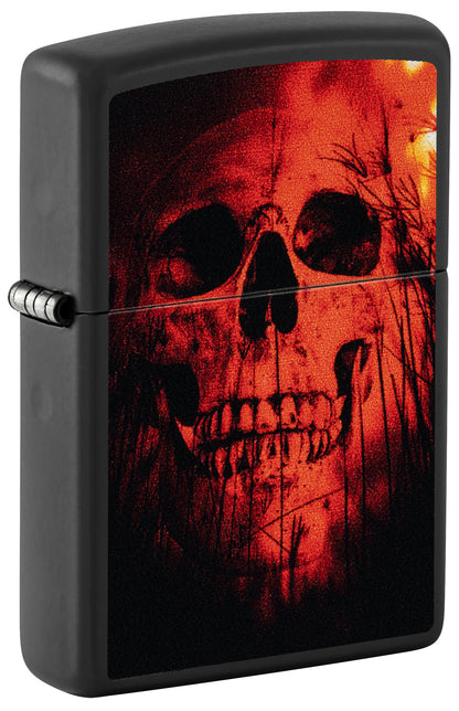 Black Zippo lighter with a red skull design P1
