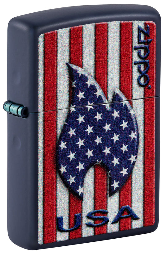 Zippo lighter with American flag design and 'USA' text P1