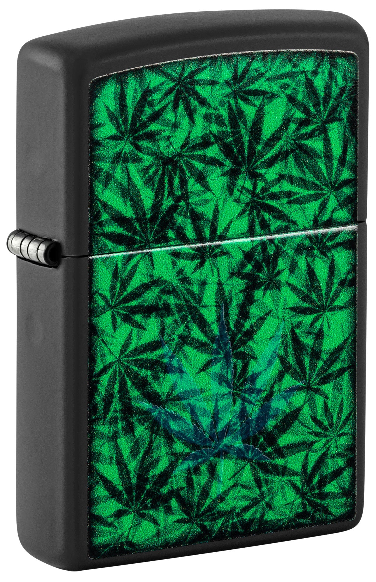 Zippo lighter with green leaf pattern P1