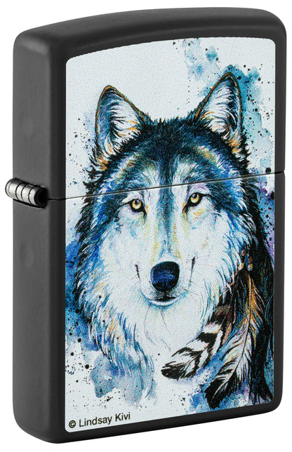 Zippo lighter with a wolf design and Lindsay Kivi signature P1