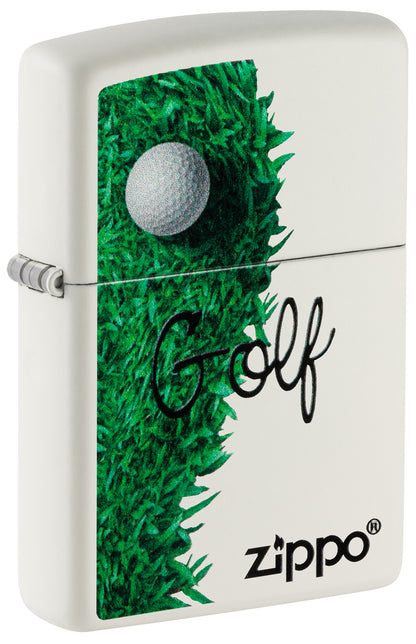 Zippo lighter with golf ball and grass design on a white background P1