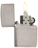 Armor® Brushed Chrome Windproof Lighter with its lid open and lit