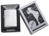 Zippo Lighter 1935 Replica front view in brushed chrome look in black grey gift box