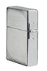 Zippo Lighter 1935 Replica Side View in Brushed Chrome Look with Engraved Slashes on Opposite Corners