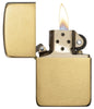 Zippo Lighter 1941 Replica front view opened and lit in brushed brass in gold