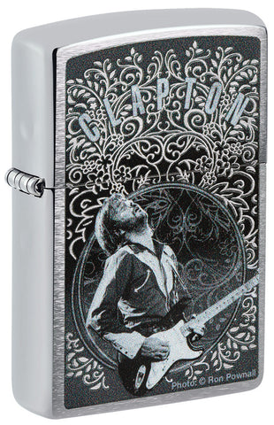 Zippo Lighter Front View ¾ Angle Brushed Chrome with Eric Clapton Image by Ron Pownall