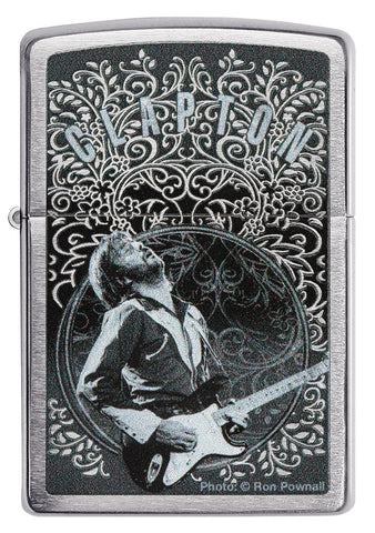 Zippo Lighter Front View Brushed Chrome with Eric Clapton Image by Ron Pownall