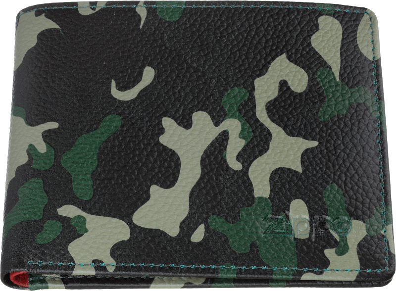 Zippo Portafoglio Bi-Fold In Vera Pelle Con Portamonete - Grigio Mimetica, Accessori Uomo, Confezione Regalo
