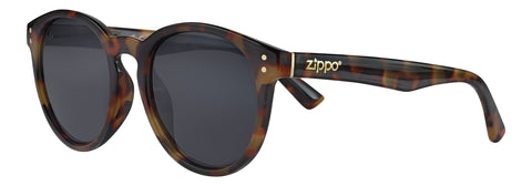 Front View 3/4 Angle Zippo Sunglasses Round Havana Brown With Black Lenses