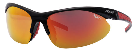 Front View 3/4 Angle Zippo Sunglasses Sports Glasses In Black With Half Rim, Orange Lenses